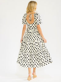 WOMEN'S SHORT SLEEVE V-NECK POLKA DOTS PRINT MAXI DRESS