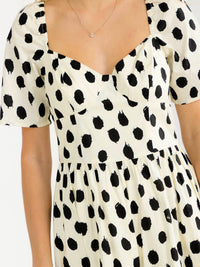 WOMEN'S SHORT SLEEVE V-NECK POLKA DOTS PRINT MAXI DRESS