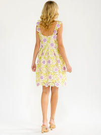 WOMEN'S SLEEVELESS SQUARE NECK FLORAL CROCHET MINI DRESS