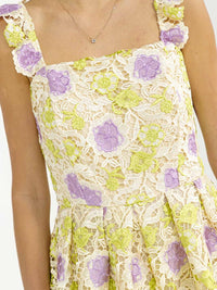 WOMEN'S SLEEVELESS SQUARE NECK FLORAL CROCHET MINI DRESS