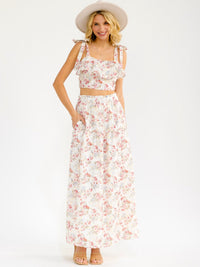 WOMEN'S SLEEVELESS CROP TOP & ELASTIC WAIST MAXI SKIRT FLORAL EMBROIDERY 2PC. SET