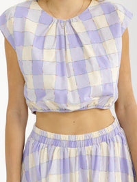 WOMEN'S SLEEVELESS CROP TOP & ELASTIC WAIST MAXI SKIRT PLAID 2PC. SET