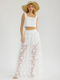 WOMEN'S SLEEVELESS CROP TOP & ELASTIC WAIST MAXI SKIRT FLORAL LACE 2PC. SET