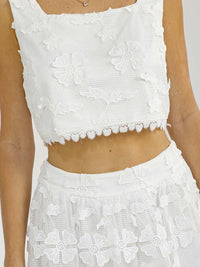 WOMEN'S SLEEVELESS CROP TOP & ELASTIC WAIST MAXI SKIRT FLORAL LACE 2PC. SET