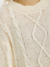 WOMEN'S LONG SLEEVE PULLOVER CABLE KNIT SEQUINS SWEATER