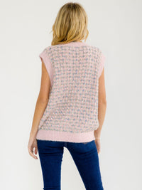 WOMEN'S SLEEVELESS V-NECK SHIMMER SWEATER TOP