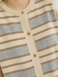 WOMEN'S SLEEVELESS BUTTON UP STRIPES COLORBLOCK SWEATER TOP