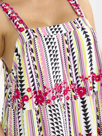 PLUS SIZE SLEEVELESS SQUARE NECK EMBROIDERY FLORAL MULTI TIERED MINI DRESS