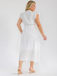 PLUS SIZE RUFFLE SLEEVE SURPLICE ELASTIC WAIST EYELET MAXI DRESS