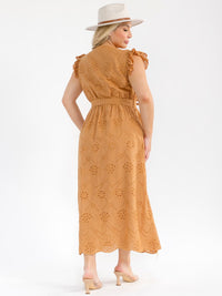 PLUS SIZE RUFFLE SLEEVE SURPLICE ELASTIC WAIST EYELET MAXI DRESS
