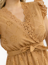 PLUS SIZE RUFFLE SLEEVE SURPLICE ELASTIC WAIST EYELET MAXI DRESS