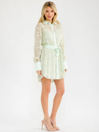 WOMEN'S LONG SLEEVE BUTTON UP LACE WITH SATIN INNER MINI DRESS