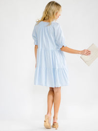 WOMEN'S SHORT SLEEVE V-NECK TIERED TUNIC LINEN MINI DRESS