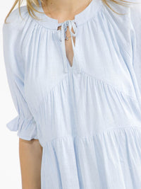 WOMEN'S SHORT SLEEVE V-NECK TIERED TUNIC LINEN MINI DRESS
