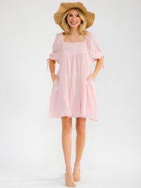 WOMEN'S SHORT SLEEVE SQUARE NECK FRONT POCKETS LOOSE FIT TUNIC MINI DRESS