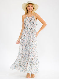 WOMEN'S SLEEVELESS RUFFLE TIERED FLORAL MAXI DRESS