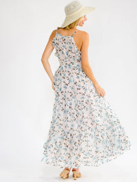 WOMEN'S SLEEVELESS RUFFLE TIERED FLORAL MAXI DRESS