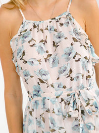 WOMEN'S SLEEVELESS RUFFLE TIERED FLORAL MAXI DRESS
