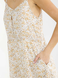 WOMEN'S SLEEVELESS BUTTON UP FRONT POCKETS TIERED FLORAL MAXI DRESS