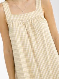 WOMEN'S SLEEVELESS SQUARE NECK FRONT POCKETS PLAID TUNIC MINI DRESS