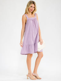 WOMEN'S SLEEVELESS SQUARE NECK FRONT POCKETS PLAID TUNIC MINI DRESS