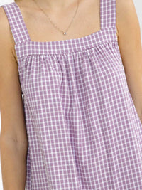 WOMEN'S SLEEVELESS SQUARE NECK FRONT POCKETS PLAID TUNIC MINI DRESS