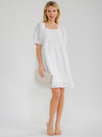 WOMEN'S SHORT SLEEVE SQUARE NECK FRONT POCKETS DETAILED TUNIC MINI DRESS