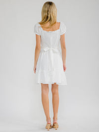 WOMEN'S SHORT SLEEVE SQUARE NECK FRONT POCKETS SMOCK MINI DRESS
