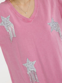 WOMEN'S SHORT SLEEVE V-NECK SEQUINS STARS MINI DRESS