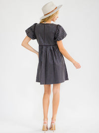 WOMEN'S SHORT PUFF SLEEVE SQUARE NECK RHINESTONES DENIM MINI DRESS