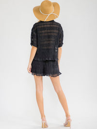 WOMEN'S SHORT SLEEVE BLOUSE & ELASTIC WAIST SHORTS RUCHED DETAILED 2PC. SET
