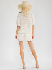 WOMEN'S SHORT SLEEVE BLOUSE & ELASTIC WAIST SHORTS RUCHED DETAILED 2PC. SET