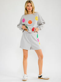 WOMEN'S LONG SLEEVE PULLOVER SWEATER & ELASTIC WAIST MINI SHORTS DETAILED 2PC. SET