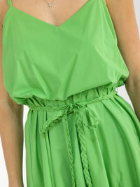 WOMEN'S SLEEVELESS V-NECK ELASTIC WAIST SELF TIE MINI DRESS