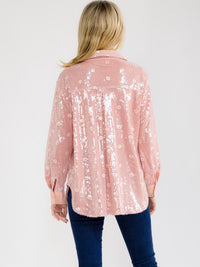 WOMEN'S LONG SLEEVE BUTTON UP FLOWER SEQUINS BLOUSE