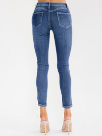WOMEN'S BUTTON CLOSURE POCKET SKINNY LEG RHINESTONES STRETCH DENIM PANTS