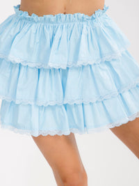 WOMEN'S ELASTIC WAIST TIERED RUFFLE MINI SKORT