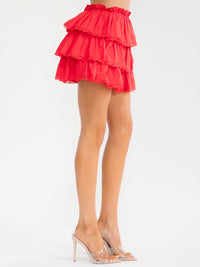 WOMEN'S ELASTIC WAIST TIERED RUFFLE MINI SKORT