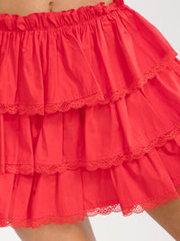 WOMEN'S ELASTIC WAIST TIERED RUFFLE MINI SKORT