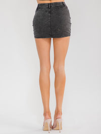 WOMEN'S ZIP UP STRETCH WASHED DENIM MINI SKIRT