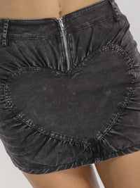WOMEN'S ZIP UP STRETCH WASHED DENIM MINI SKIRT
