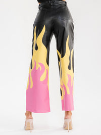 WOMEN'S BUTTON CLOSURE POCKET WIDE LEG PU PLEATHER PANTS