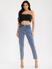 WOMEN'S BUTTON CLOSURE POCKET SKINNY LEG RHINESTONES STRETCH DENIM PANTS