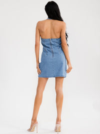 WOMEN'S SLEEVELESS OPEN BACK BODYCON DENIM MINI DRESS