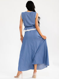 WOMEN'S SLEEVELESS BUTTON UP TOP & ELASTIC WAIST MAXI SKIRT CHAMBRAY 2PC. SET