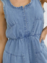 WOMEN'S SLEEVELESS OPEN BACK ELASTIC WAIST DENIM ROMPER