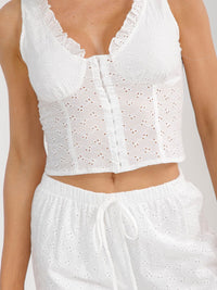 WOMEN'S SLEEVELESS BUTTON UP TOP & ELASTIC WAIST WIDE LEG PANTS EYELET 2PC. SET
