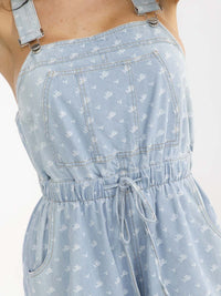 WOMEN'S SLEEVELESS OPEN BACK ADJUSTABLE WAIST DENIM ROMPER