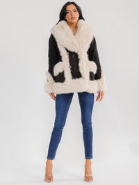 WOMEN'S LONG SLEEVE BUTTON CLOSURE POCKETS FAUX FUR DENIM JACKET