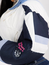 WOMEN'S LONG SLEEVE ZIP UP POCKETS COLORBLOCK PUFFER CROP JACKET